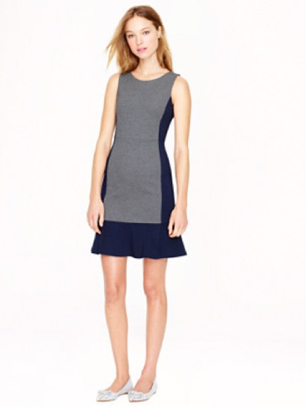 J. Crew Knit Sleeveless Dress Navy Gray $158 Sz 8